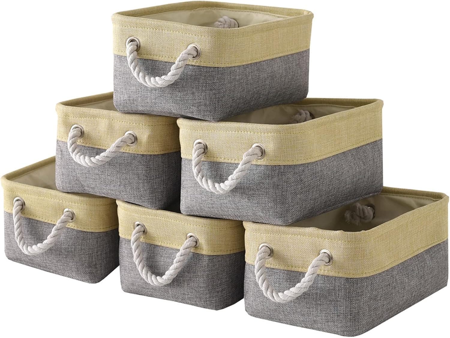 Tegance Small Storage Baskets [6 Pack] Fabric Storage Bins Baskets for Gifts Empty Fabric Baskets for Storage Clothes Decorative Storage Baskets with Rope Handles (Gold)