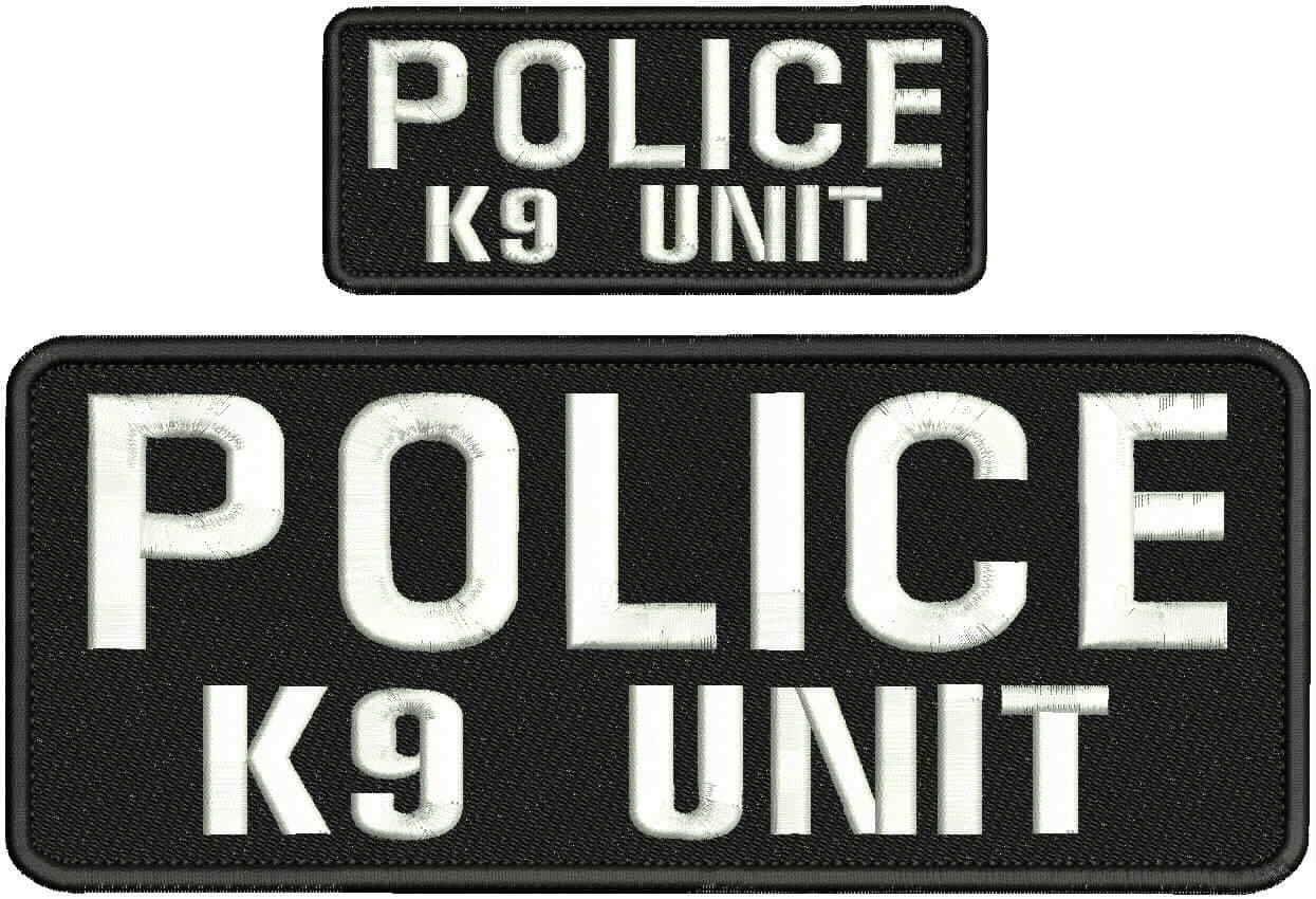 Police K9 Unit Embroidery Patches 4X10 and 2X5 Hook ON Back White Letters by HighQ Store