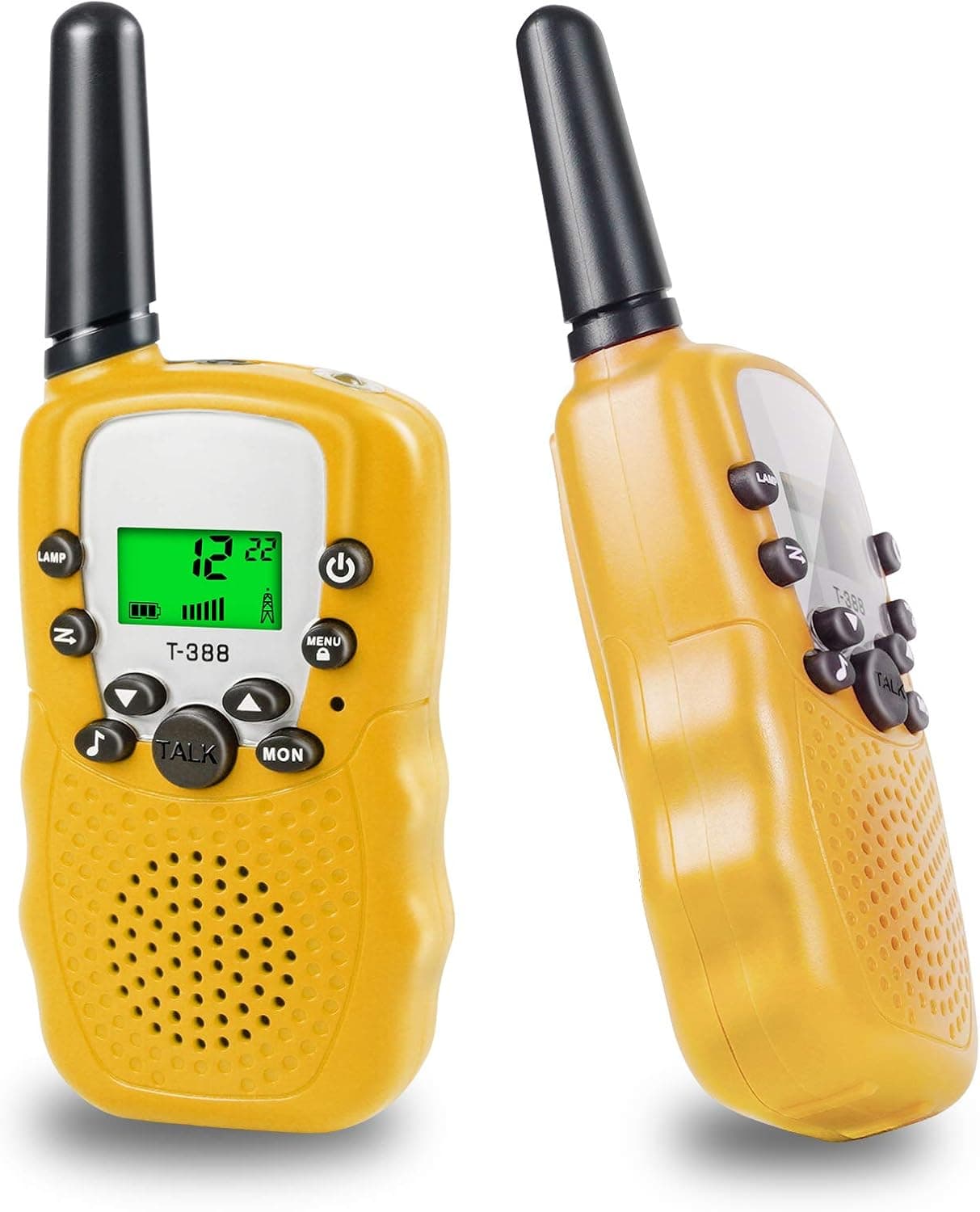 Ranphykx Kids Walkie Talkies, Walkie Talkies for Kids Toys with Backlit LCD Flashlight, 22 Channels 2 Way Radio, 3 KMs Range for Outside, Camping, Hiking (2 Yellow)