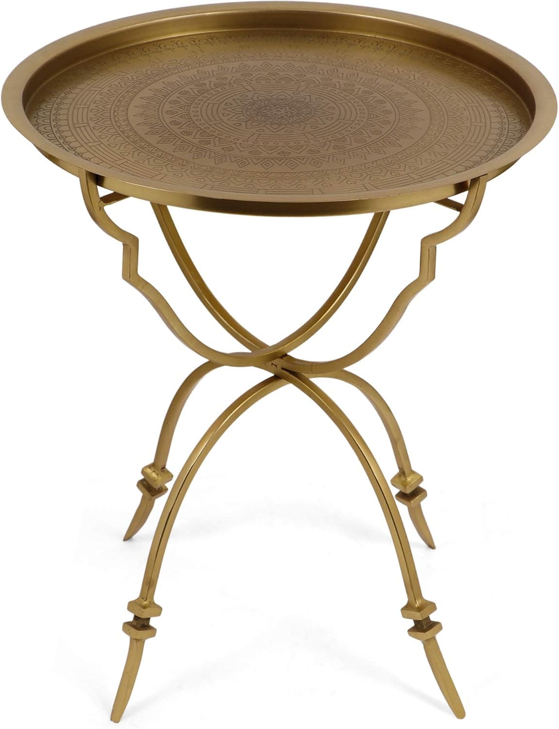 Great Deal Furniture Arabela Vintage Style Iron Tray Top Side Table, Antique Brass
