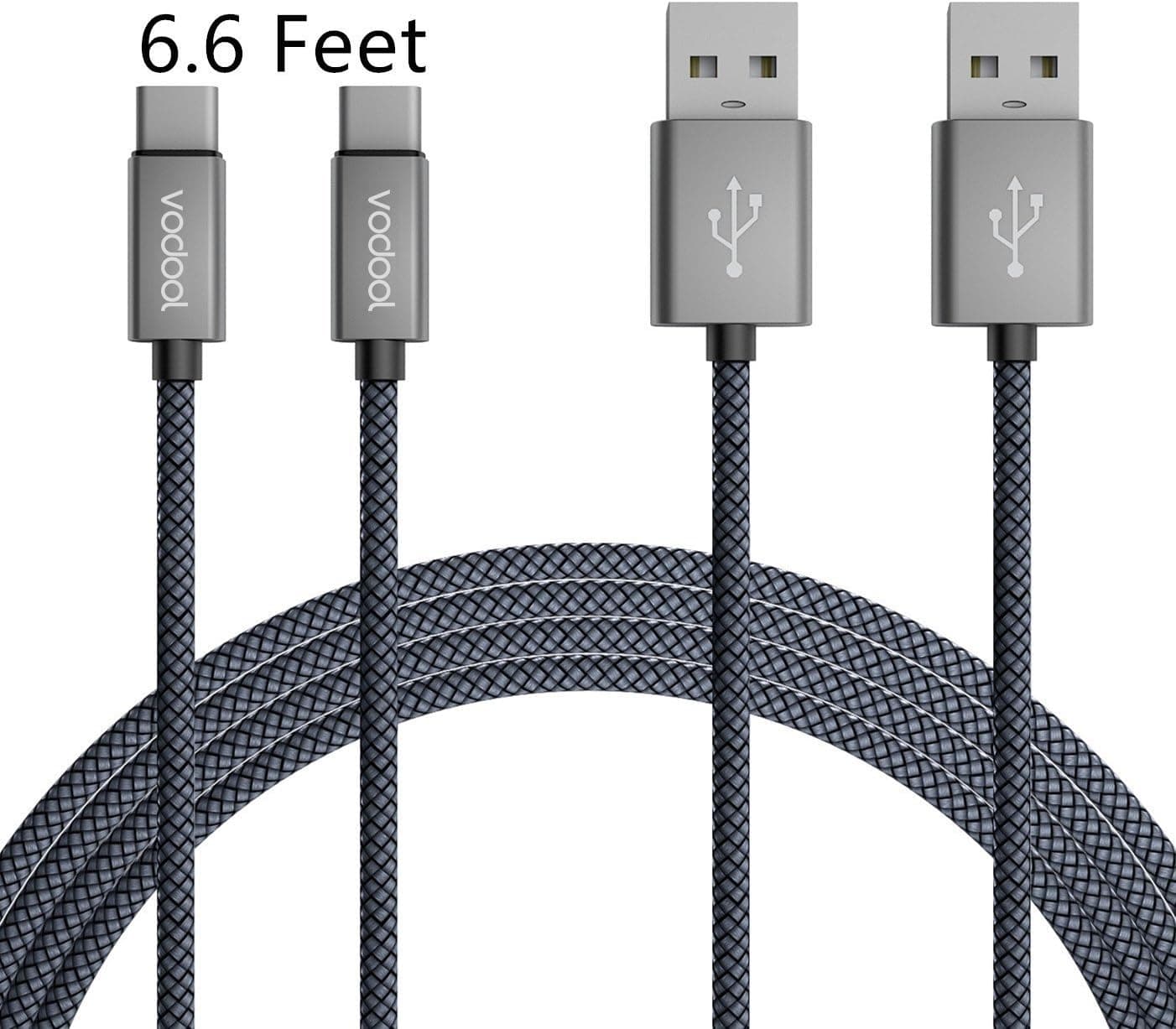 USB Type C Cable, [2-Pack] vodool 6.6ft / 2m Premium Nylon Braided High Speed USB 2.0 Fast Charging Cord for Samsung Galaxy S8 / S8 Plus / Note 8, LG G6 / G5, Google Pixel / Pixel XL and More.