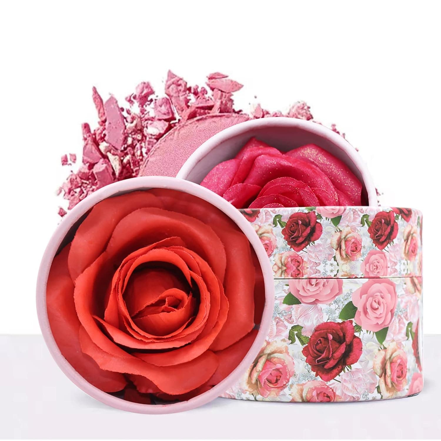 Ivnil Face Blush Makeup 3D Blooming Rose Blush Palette, Facial Contour Retouching Long-lasting Waterproof Brightening Mixed Exquisite Polarized, 4 Colors Face Makeup Blusher en forma de rosa Gifts