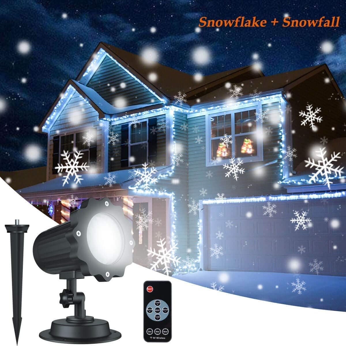 Christmas Snowflake Led Projector Lights,Rotating LED Snowfall Projection Lamp with Remote Control