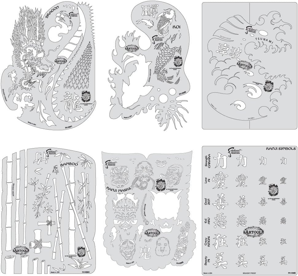 Artool Freehand Airbrush Templates, Kanji Master Mini Series