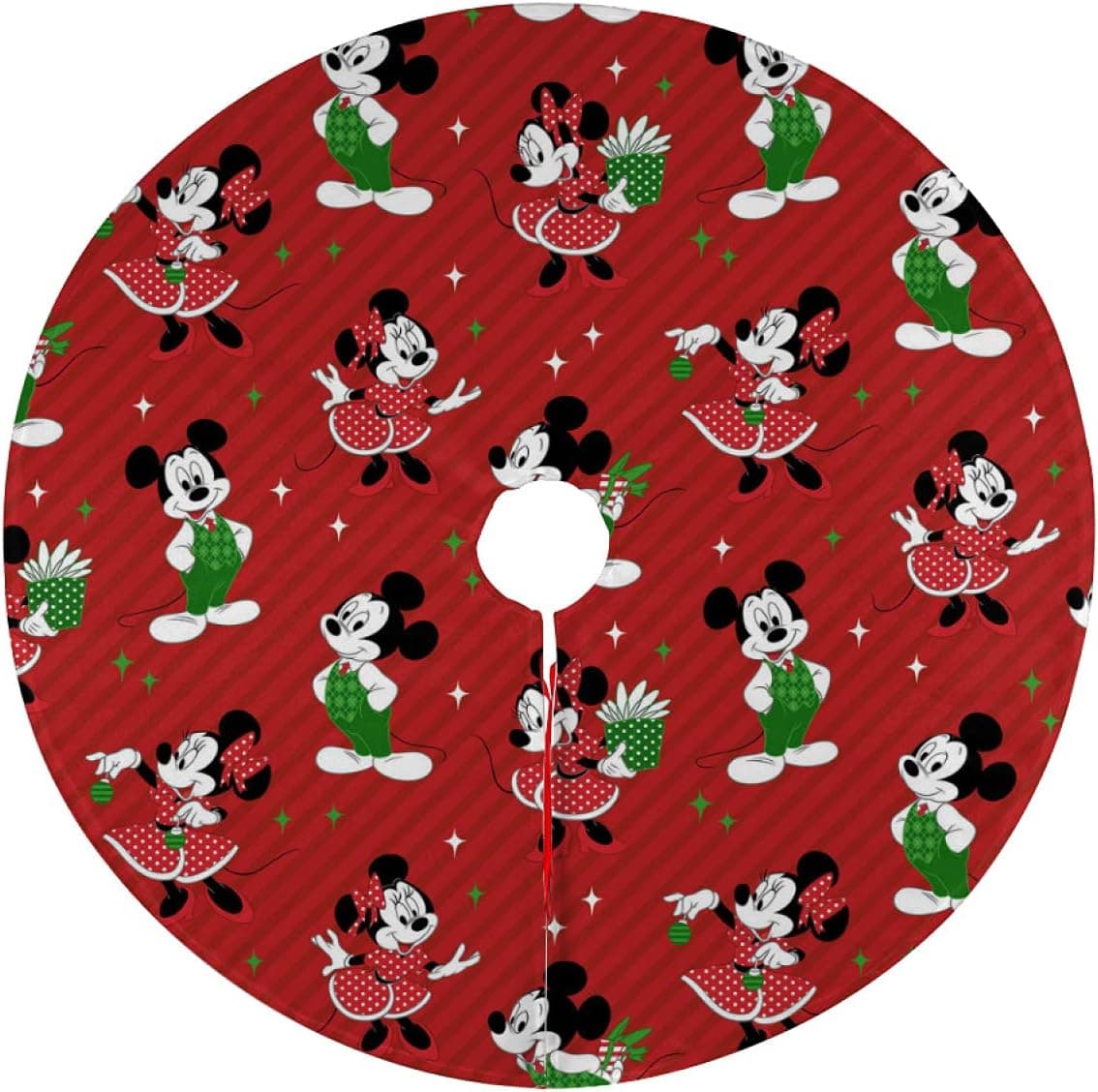 Mickey and Minnie Christmas Tree Skirt 36 Inch Xmas Tree Skirts Decorations for Holiday Party Tree Mat Halloween Christmas Decorations