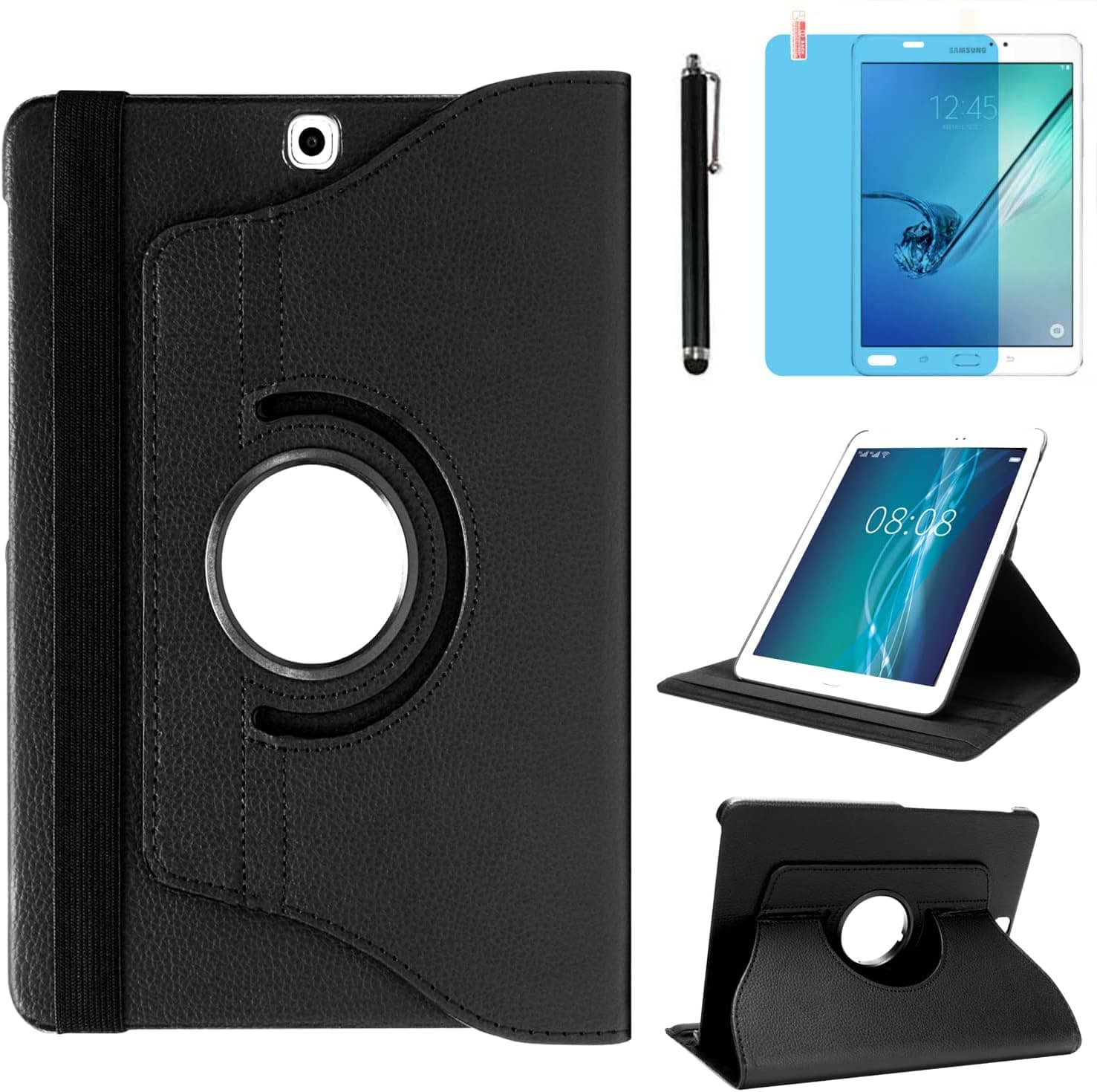 Case for Samsung Galaxy Tab S2 9.7 inch (SM-T810 T813 T815 T817 T818 T819), 360 Degree Rotating Stand Case Smart Protective Cover, Bonus Stylus Pen,Screen Film (Black)