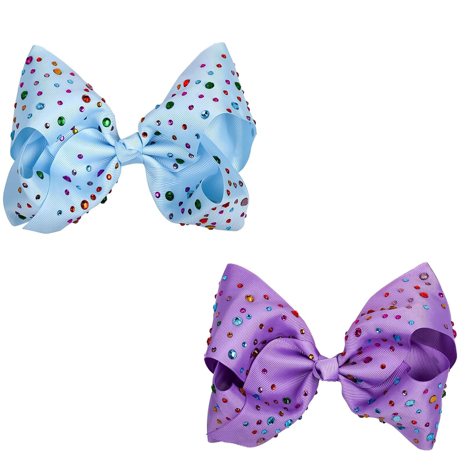2Pcs Jojo Siwa Style Bows, 8 Inches Large Rhinestones Bows for Girls,Jumbo Jojo Bows Hair Accessories（Light Purple & Sky Blue)