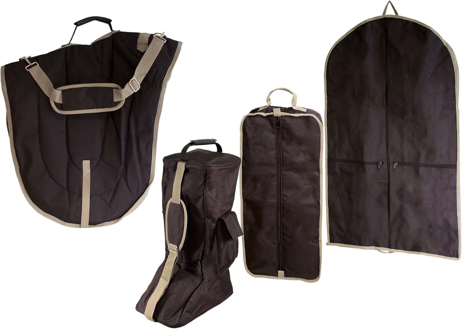 Derby Originals English Dressage Saddle with Bridle and Boot Garment Carry Bags (Set of 4), Black