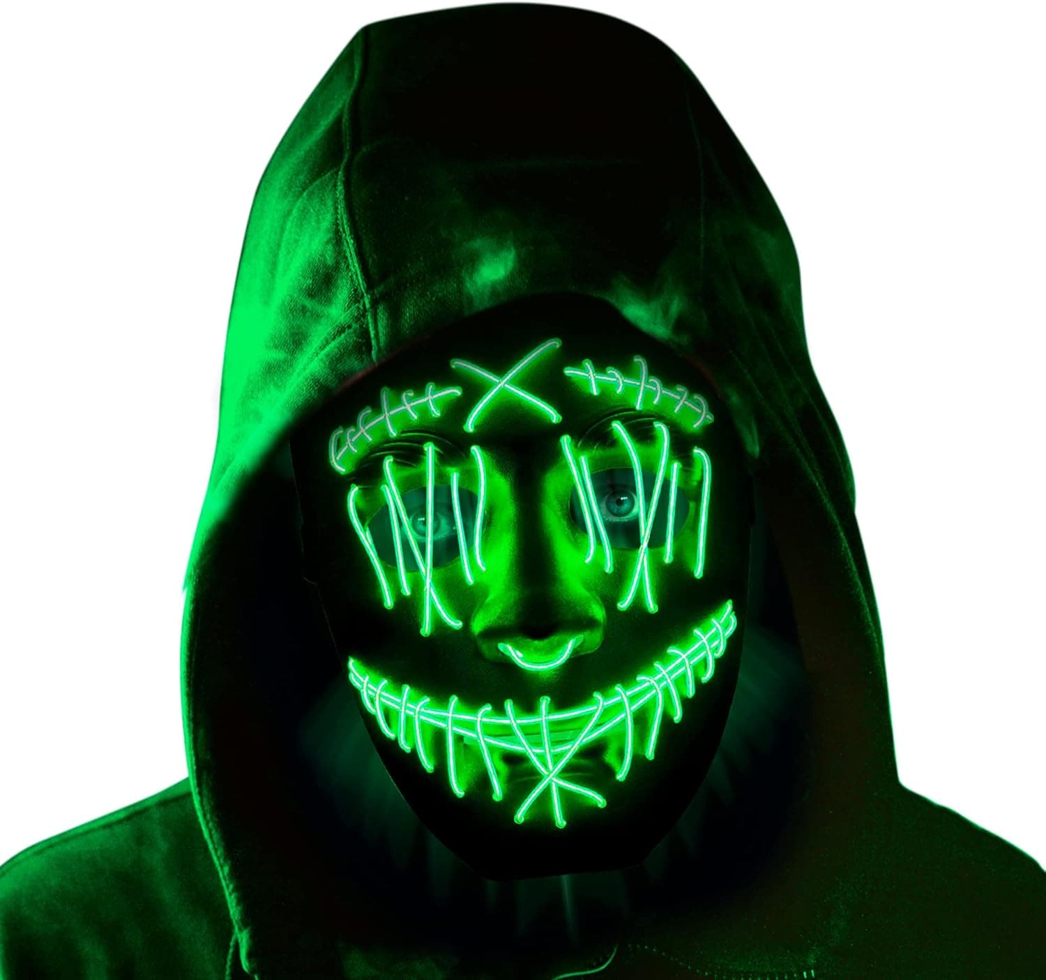 ILEBYGO Halloween LED Purge Mask Scary Light Up Mask with EL Wire 3 Flashing-Modes for Halloween Festival, Party, Cos Play (Green)