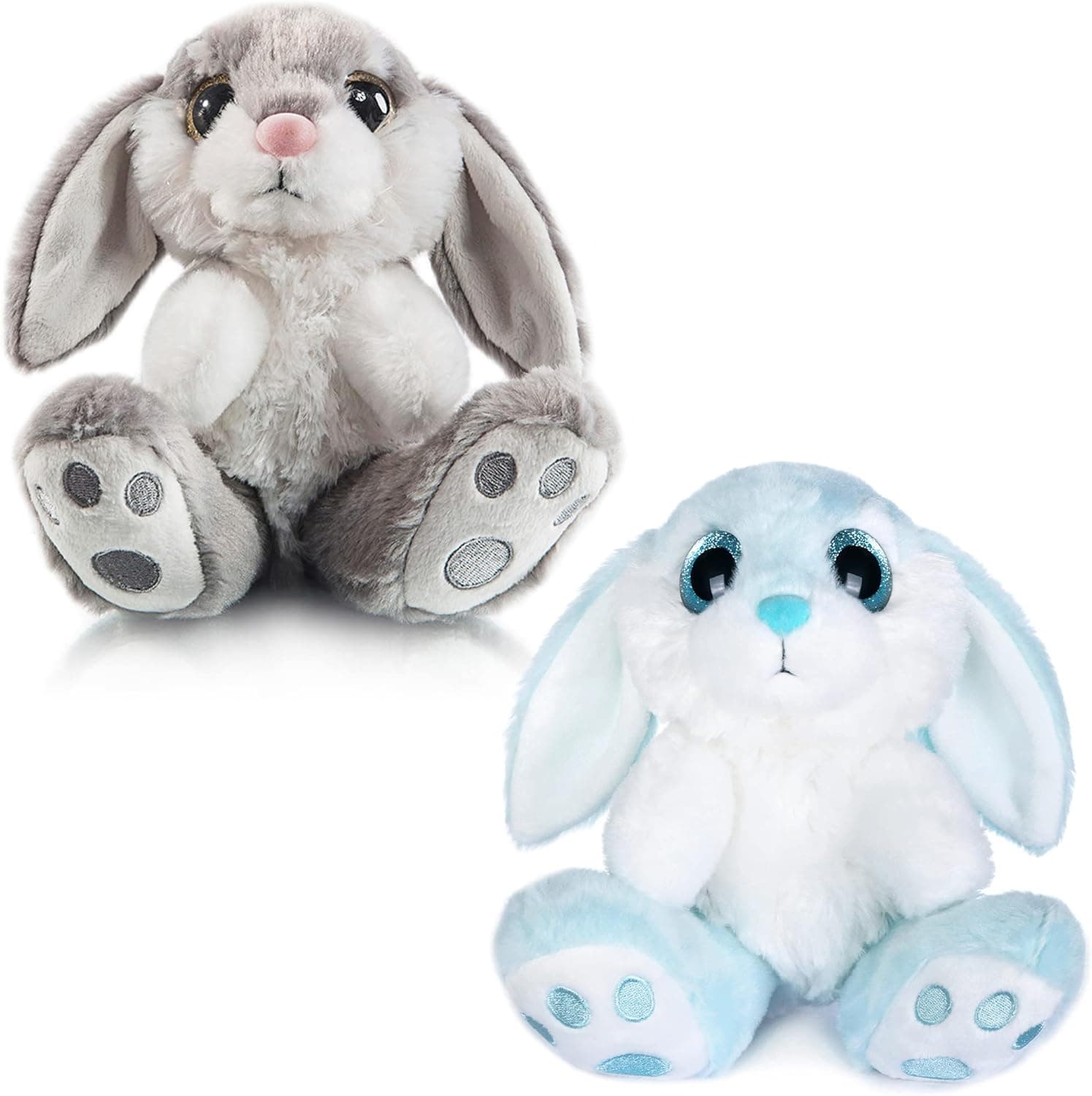 My OLi 7" Plush Bunny 2 Pack Rabbit Stuffed Animal Plush Floppy Ear Sitting Bunny Plush Toy Gifts for Kids Girls Babies Boys, Gray & Blue