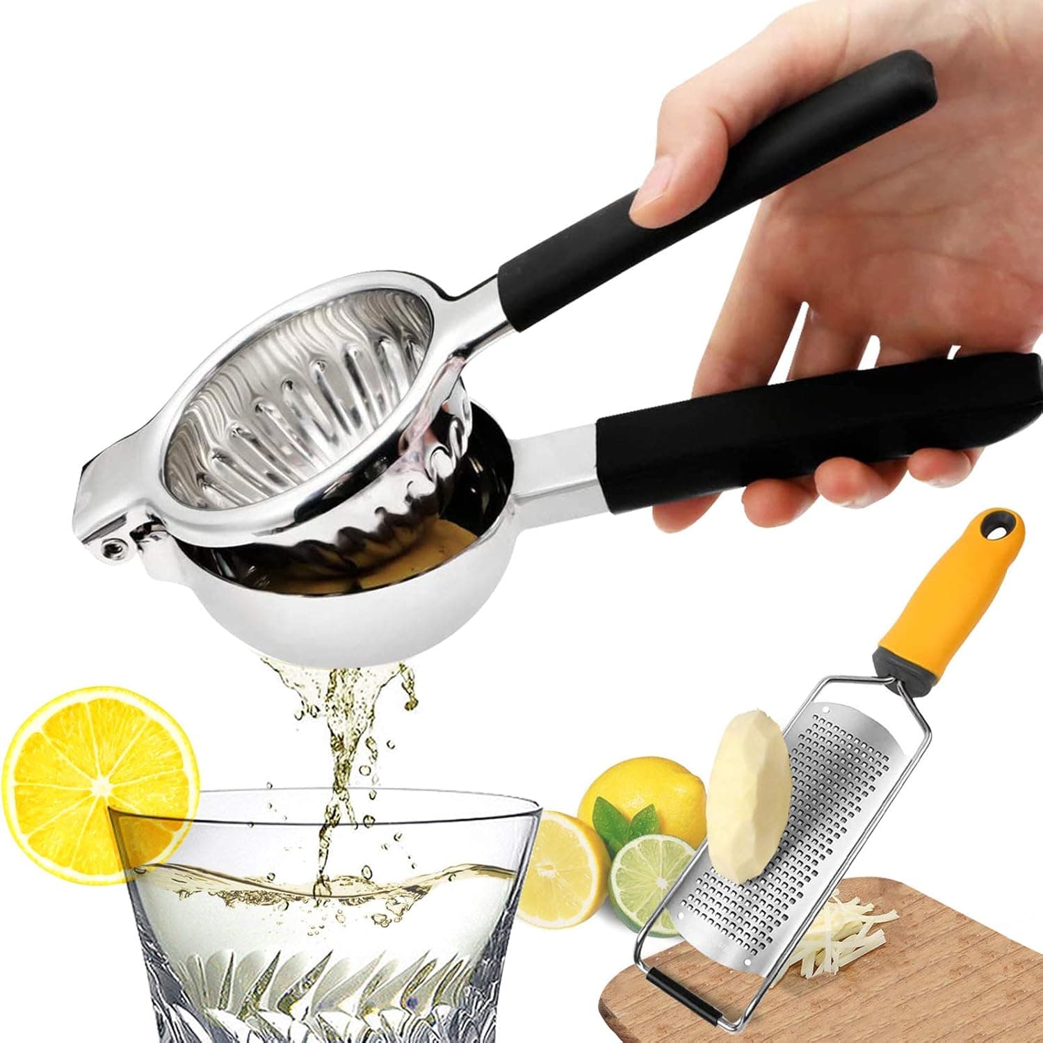 Lemon Squeezer, Manual Juicer Stainless Steel 304, Lime Squeezer with Silicone Handles, Fruit Juicer Squeezer for Juicing Lemons, Limes, Oranges, Citrus & Pomegranate, Lemon Squeezer Stainless Steel