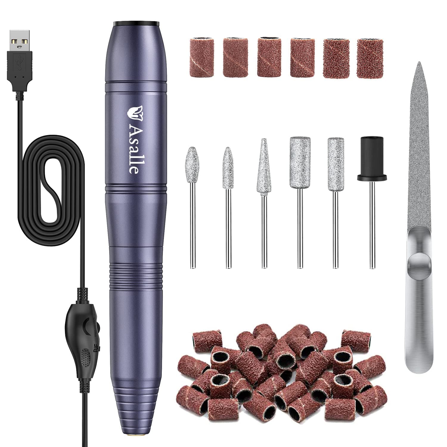 Electric Nail Drill, Professional Efile Electric Nail Filer Kit Polish Shape Tools for Acrylic Dip Nails, Manicure Pedicure Home Salon Use, with Nail Bit Kit, Nail Brush and Sanding Bands, Gray