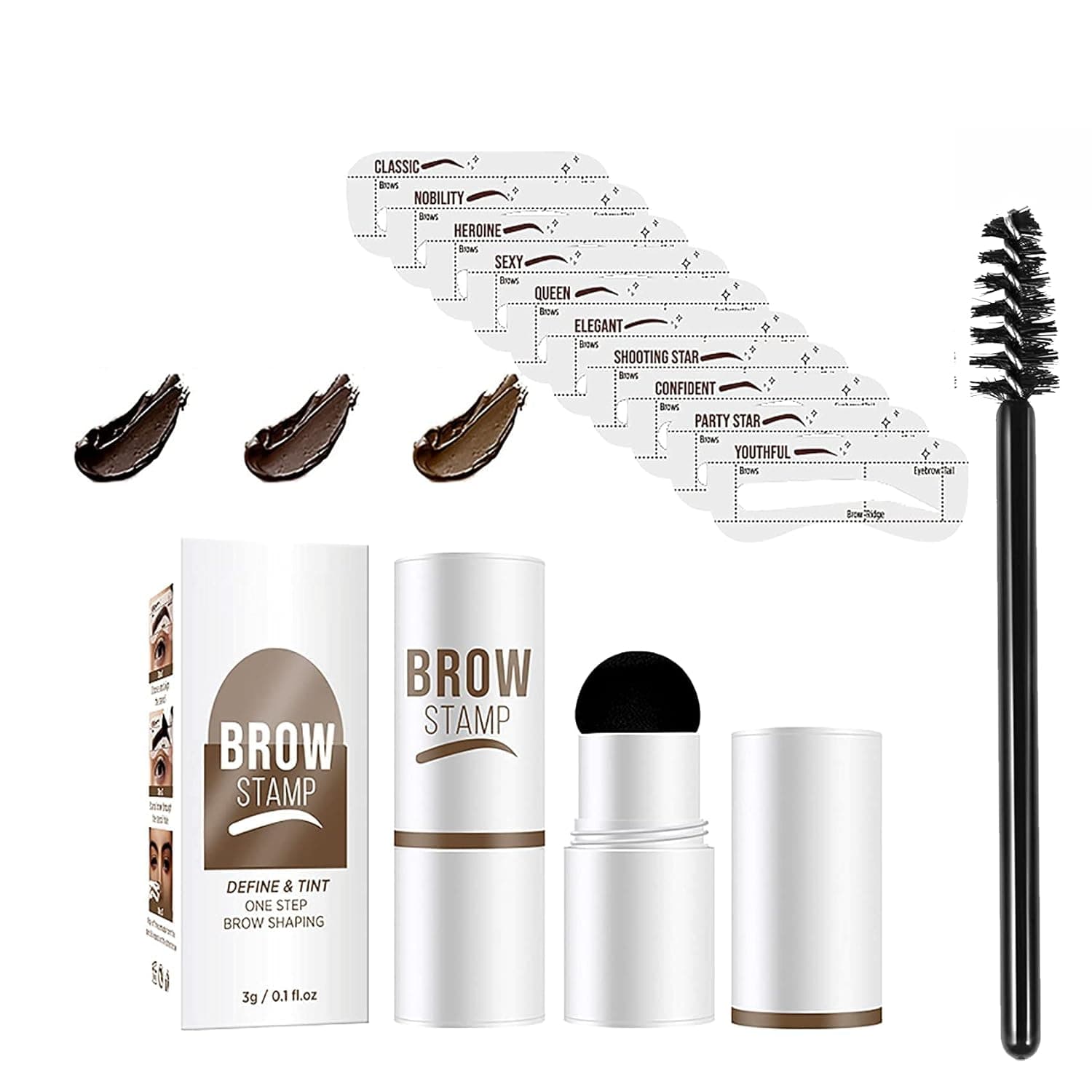 Eyebrow Stamp Stencil Kit , 1 Step Eyebrow Stamp Shaping Kit for Perfect Brow , Waterproof Makeup Kit and Long Lasting Eyebrow Stamp with 10pcs Reusable Eyebrow Stencil + 1 Eyebrow Brush (Dark Brown)