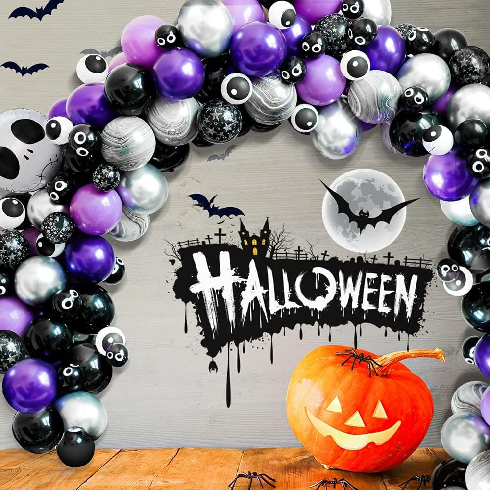 Ziermo 90 Pieces Halloween Balloon Garland Arch Kit,Black Purple Agate Balloons with Spider Balloons,Halloween Day Party Decorations for Kids Halloween Theme Party Background Classroom Decorations