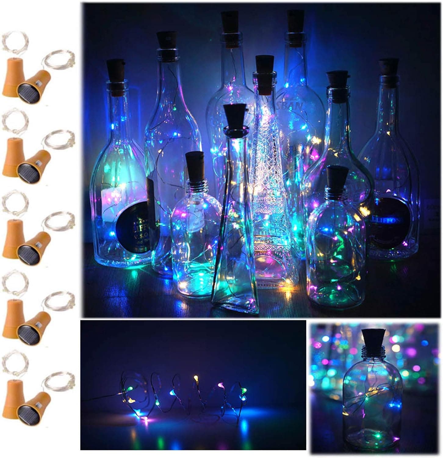 Decorman 10 Pack Solar Powered Wine Bottle Lights, 10 LED Waterproof Copper Cork Shaped Lights for Wedding/Christmas/Outdoor/Holiday/Garden/Patio/Yard/Pathway Decor (Colorful)