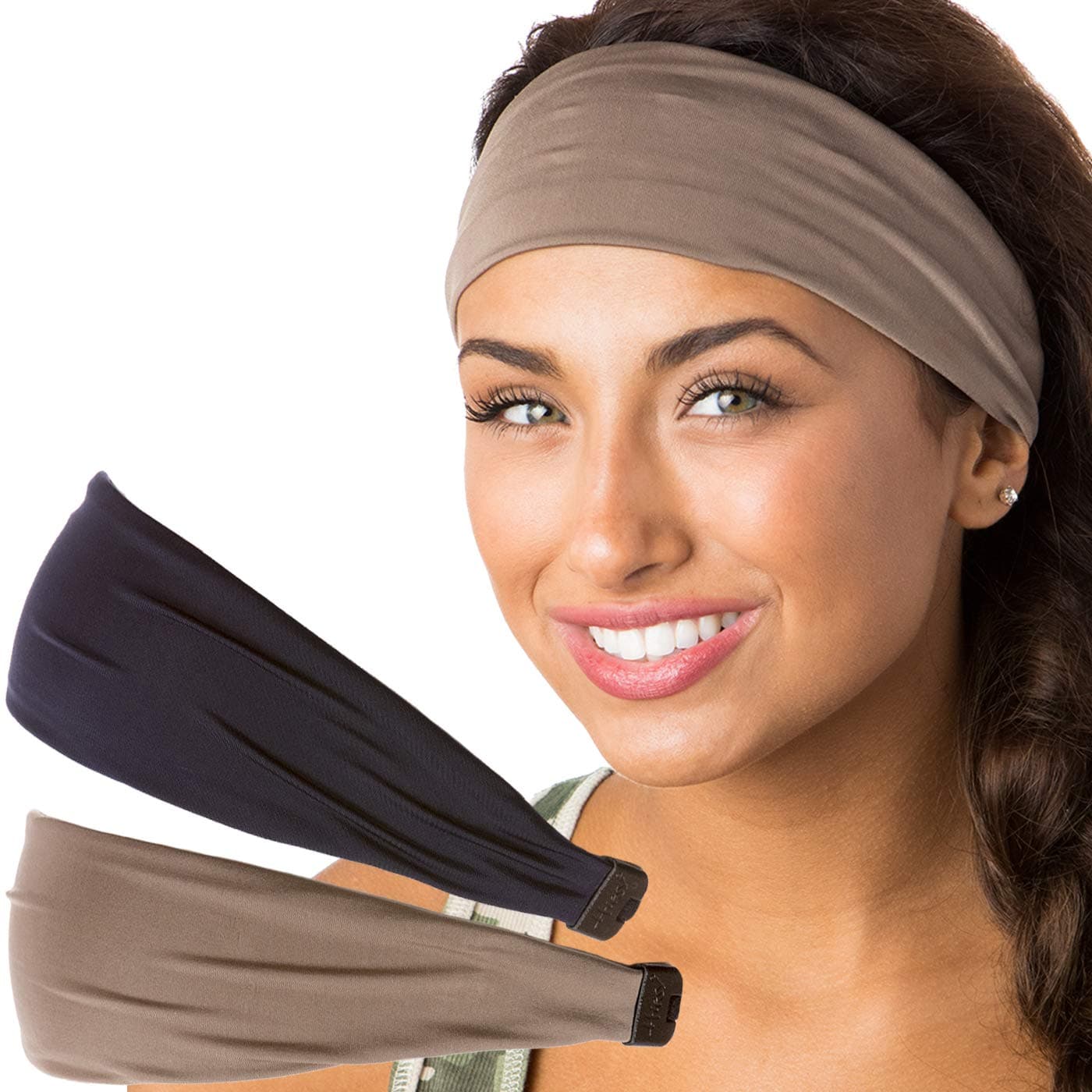 Hipsy Women's Stretchy Xflex Hairband Headbands Multi Packs (Basic Navy & Taupe Xflex Multi 2pk)