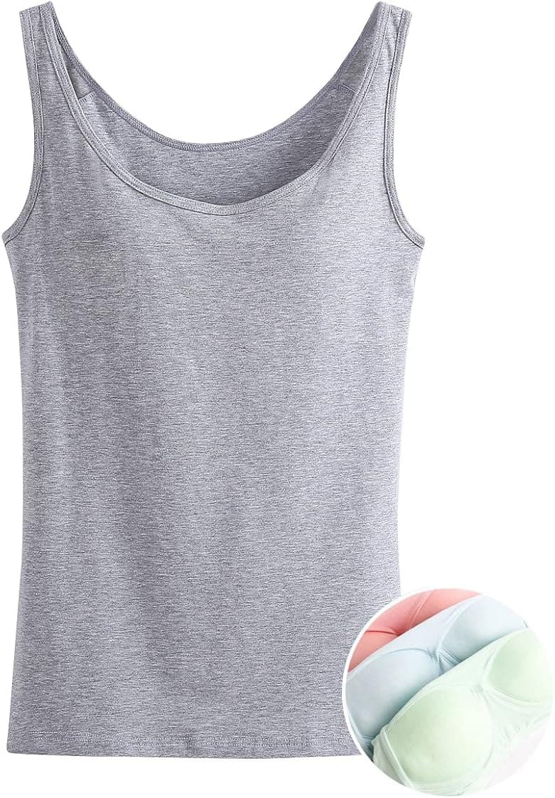 Alaroo Women's Cotton Tank Top with Built in Bra