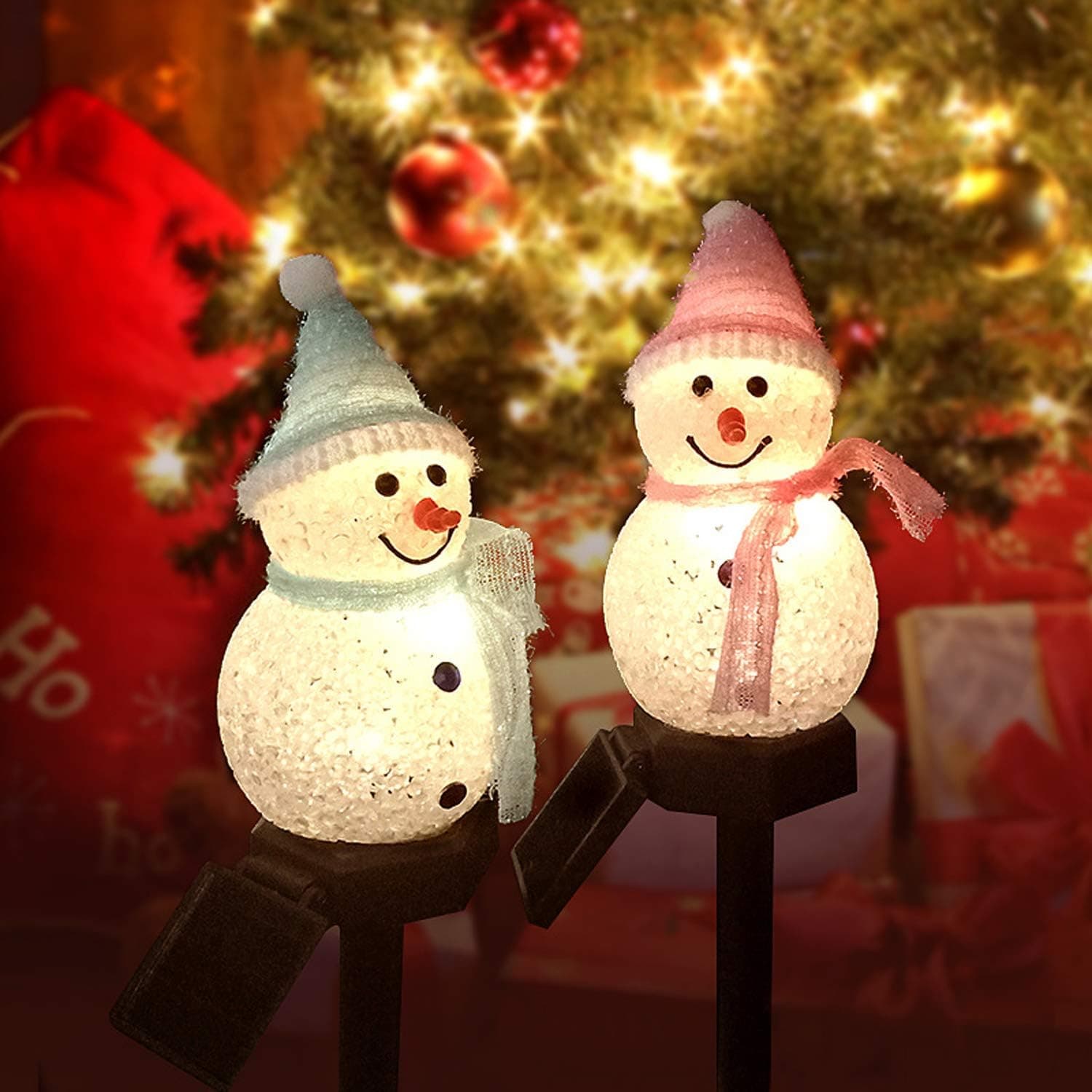 2 Pack Christmas Decorations Solar Lights Outdoor Garden Decor Snowman Christmas Ornaments Solar Powered Garden Decor Stakes Lights for Patio Lawn Pathway,Outdoor Christmas Decorations
