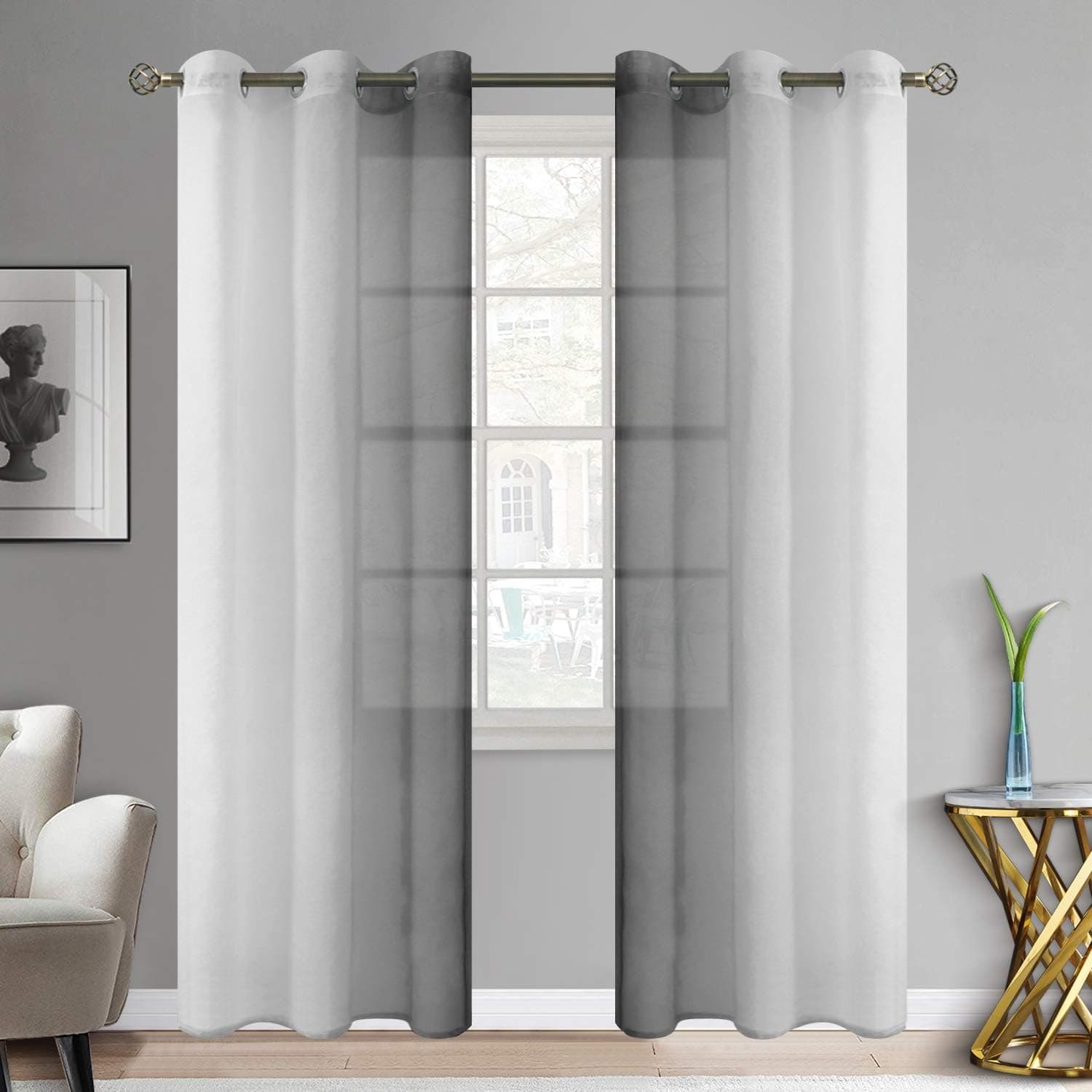 BGment Ombre Sheer Curtains Faux Linen Grommet Light Filtering Semi Sheer Gradient Window Curtain Pair for Bedroom Living Room, Set of 2 Panels ( Each 42 x 84 Inch, Black )