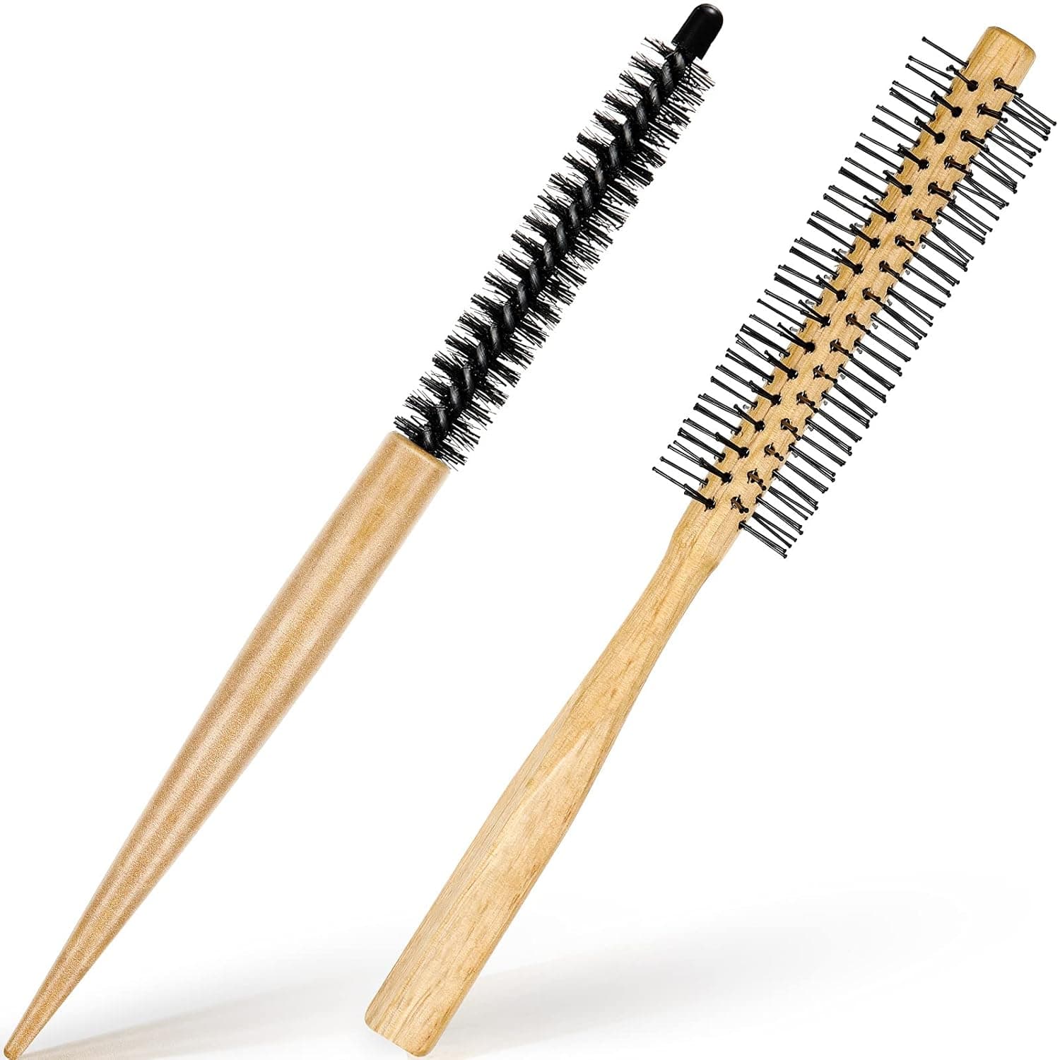 2 Pieces Small Round Brush Roller Comb Small Round Comb Brush Round Hair Brush Styling Hair Brush Salon Hairdressing Brush for Women Short Hair Bangs Adjustment Curly Hair Styling (Natural)