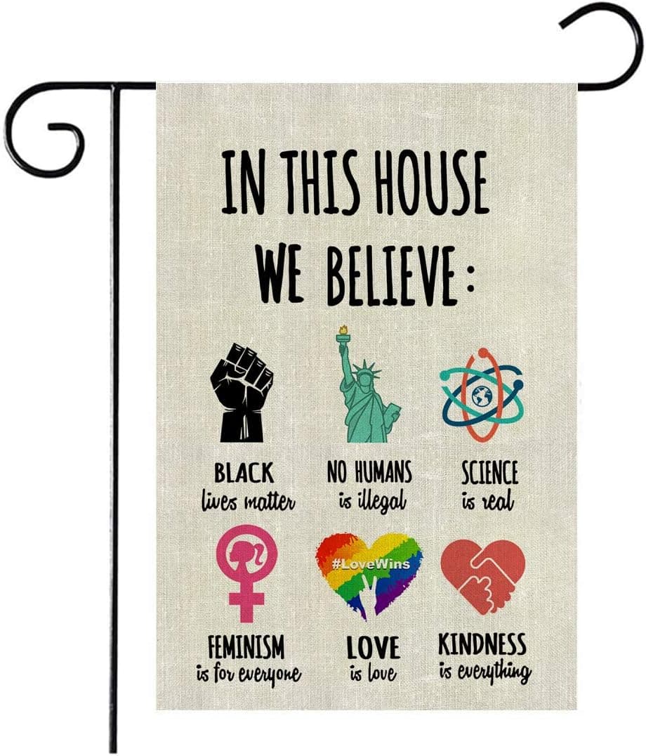 YIWANDA Inspiration Quote Garden Flag Vertical Double Sided, LGBT Science Feminism Humans Kindness Flag Yard Outdoor Decoration 12.6 x 18 Inch