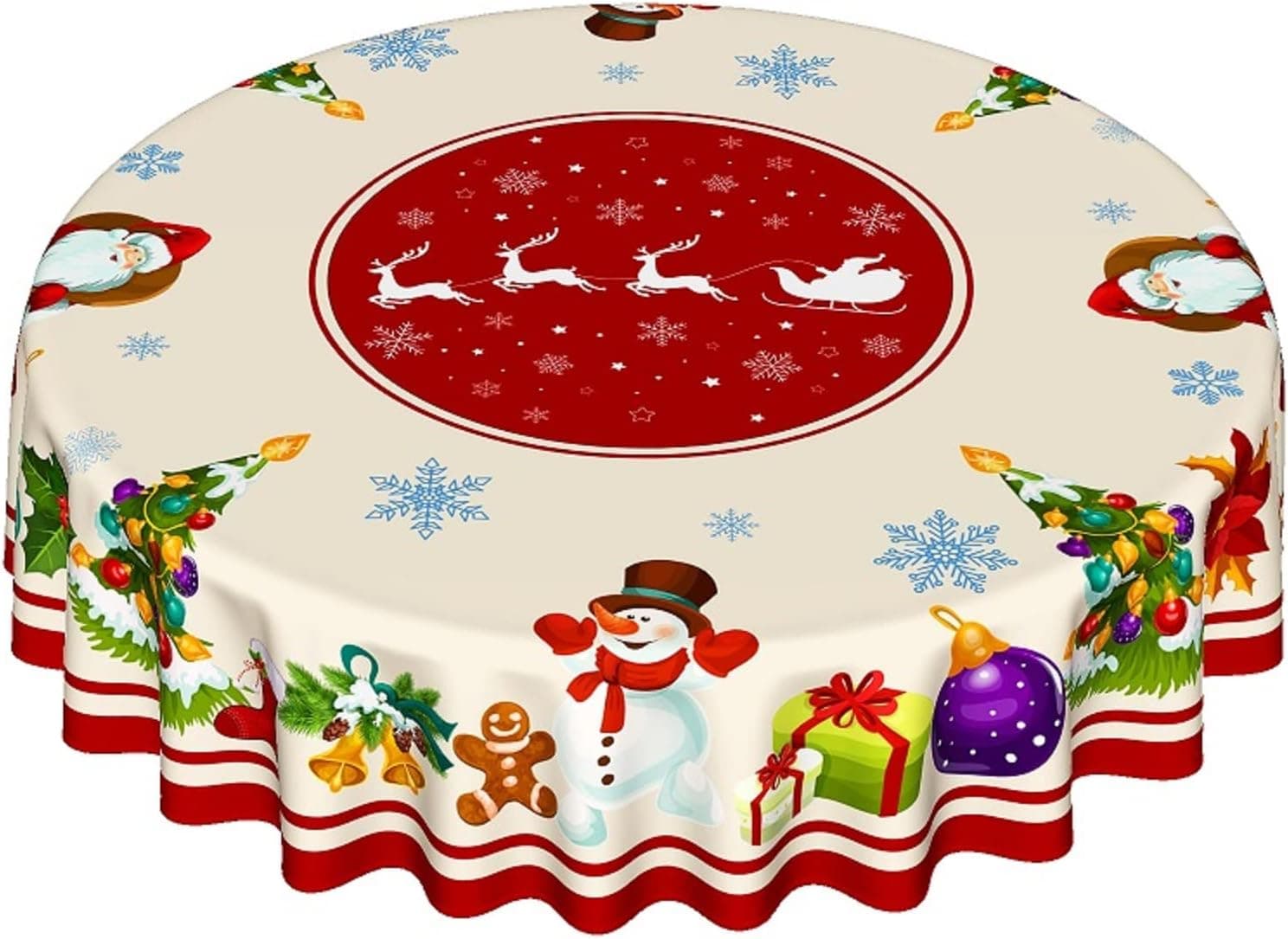 Christmas Round Tablecloth 60 Inches Snowman Table Cloth Water Resistant Spillproof Wrinkle Free Xmas Table Cover for Holiday Decor Winter