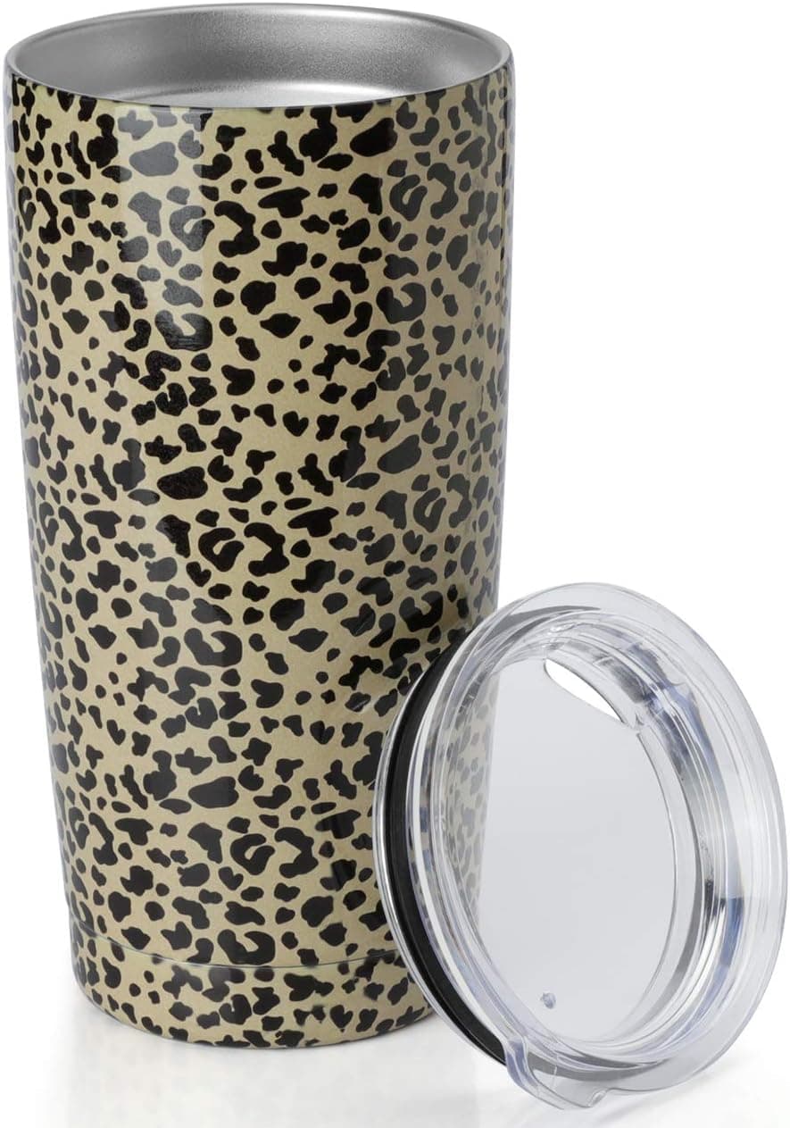 ONEB 20oz Double Wall Vacuum Insulated Travel Mug, Stainless Steel Tumbler with Lid, Durable Powder Coated Insulated Coffee Cup for Cold & Hot Drinks (Leopard, 20oz-1 Pack)