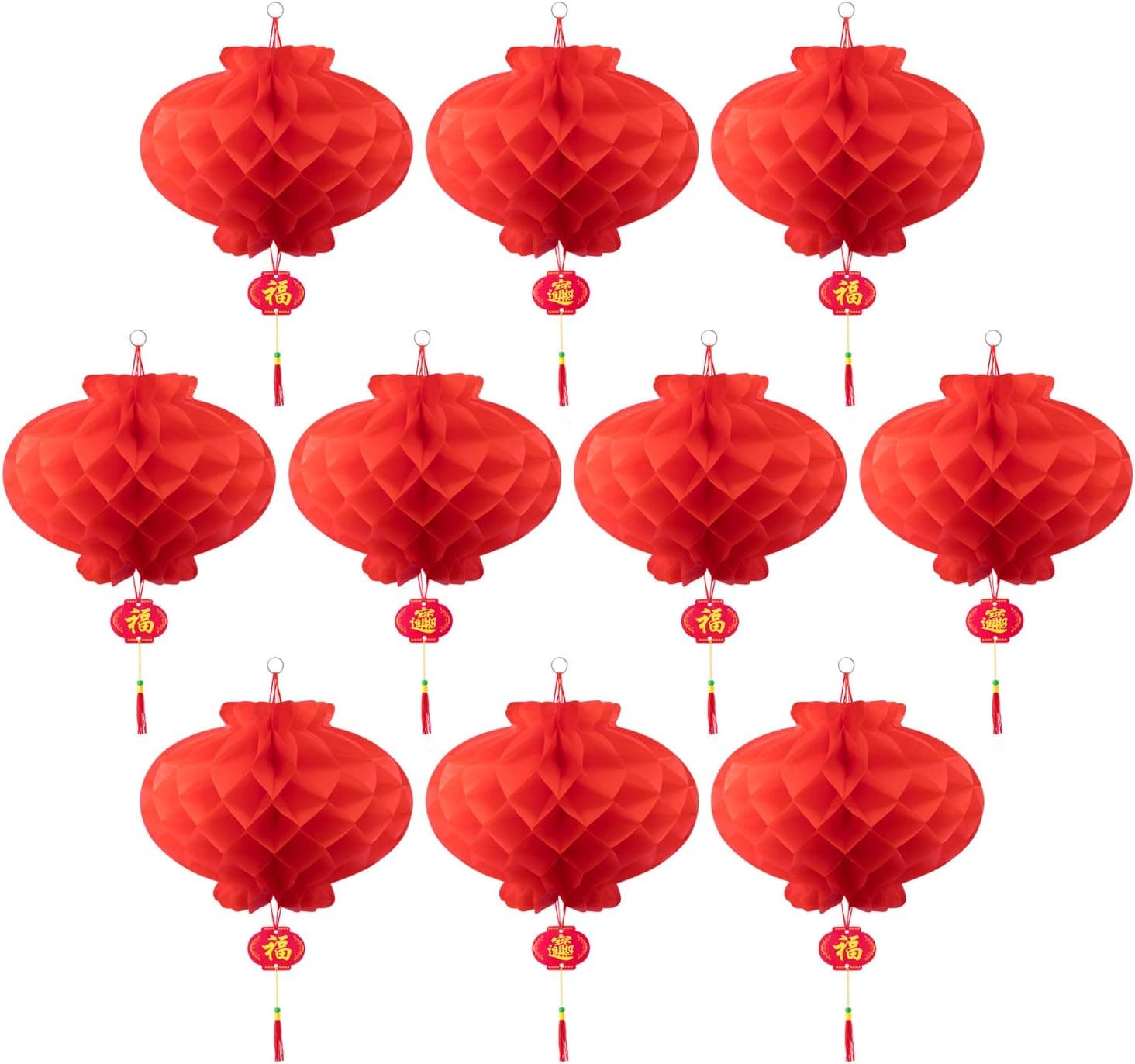 Favourde 10 Pieces 13.8 Inch Chinese Red Paper Lanterns Festival Decorations for New Year, Spring Festival, Wedding and Restaurant