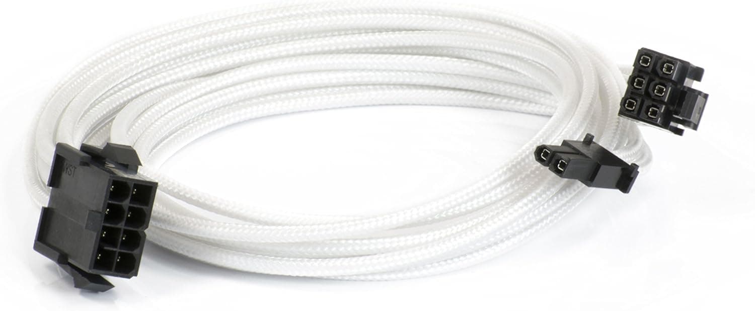 Phanteks 8 to 8 (6+2) Pin VGA Premium Sleeved Extension Cable 19.68" Length, White(PH-CB8V_WT)
