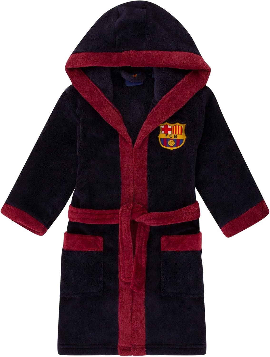 FC Barcelona Official Soccer Gift Boys Hooded Fleece Dressing Gown Robe