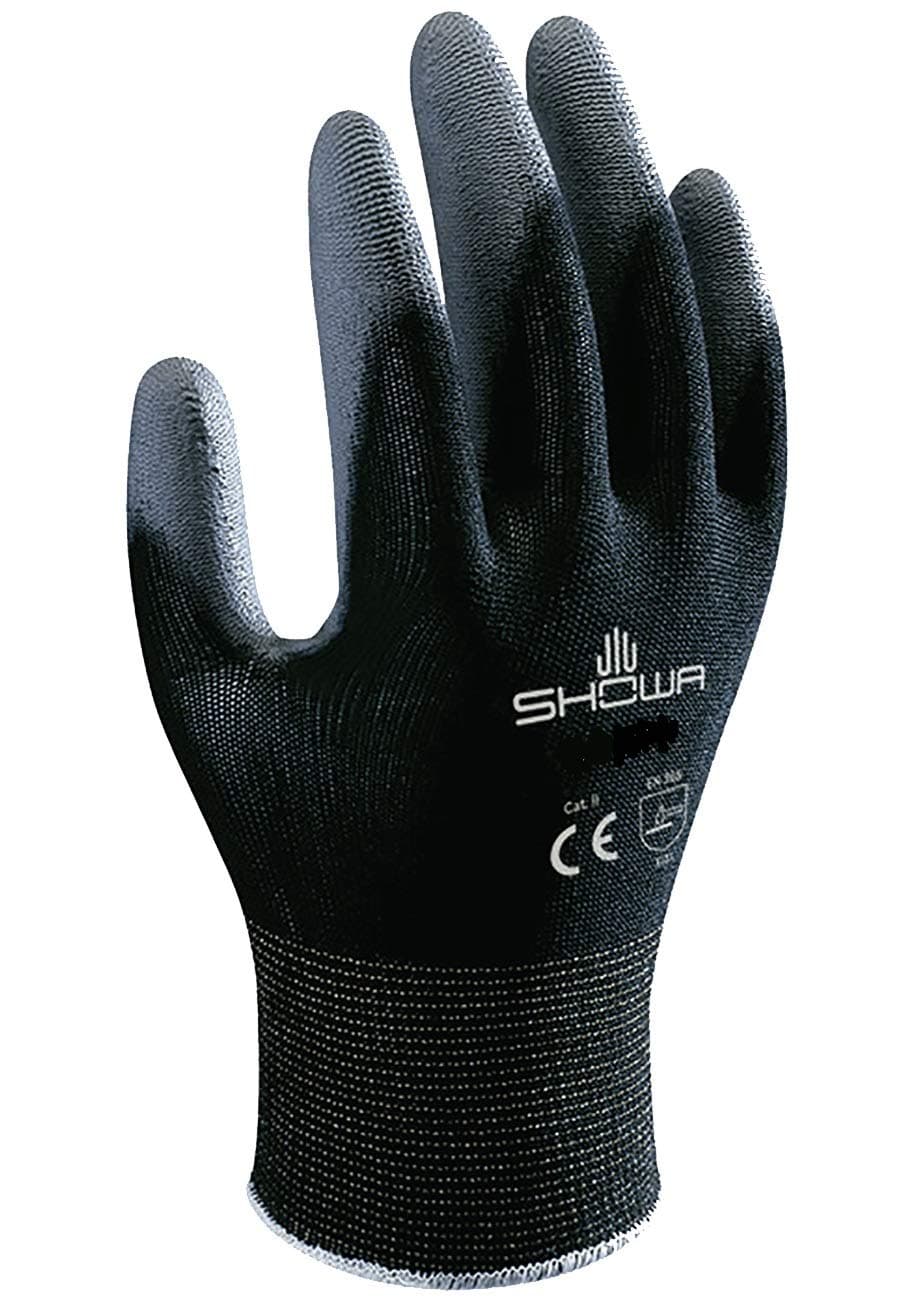 SHOWA BO500B Polyurethane Palm Coating Glove with Nylon Liner, Black, Medium (Pack of 12 Pairs)