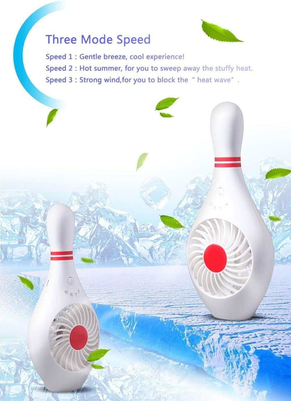 OONAISE Handheld Fan Portable Fan Bowling Standable Fan with LED Light 3 Speeds USB Rechargeable Battery Low Noise for Home Travel Bedroom Office