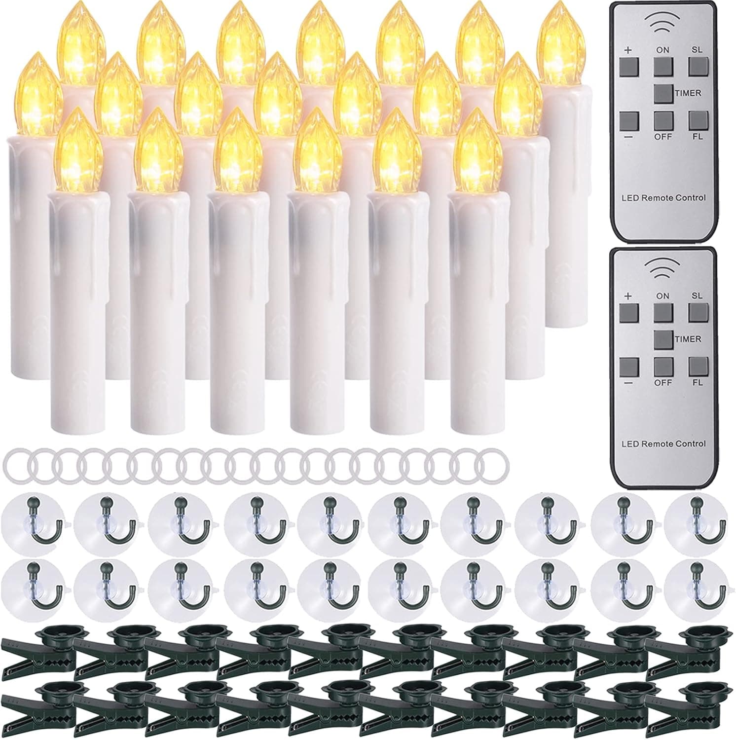 SoulBay 20pcs Christmas Window Candles with Remote Control Timer Suction Cups, LED Battery Operated Taper Candle Flicker Dimmable Lights for Outdoor Indoor Home Holiday Decorations, Warm White