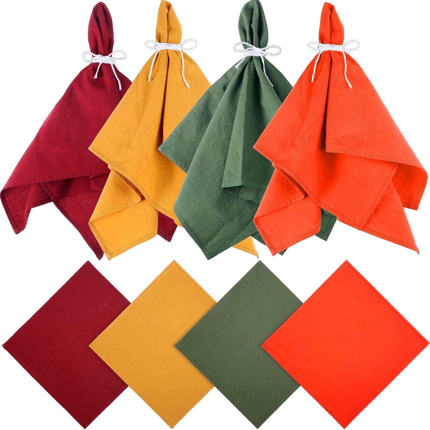 Remagr 12 Pack Fall Cloth Napkins 18.5 x Inch Dinner Soft Harvest Reusable Cotton Kitchen Towels for Thanksgiving Wedding Holiday Table, Orange, Burgundy, Green, Yellow