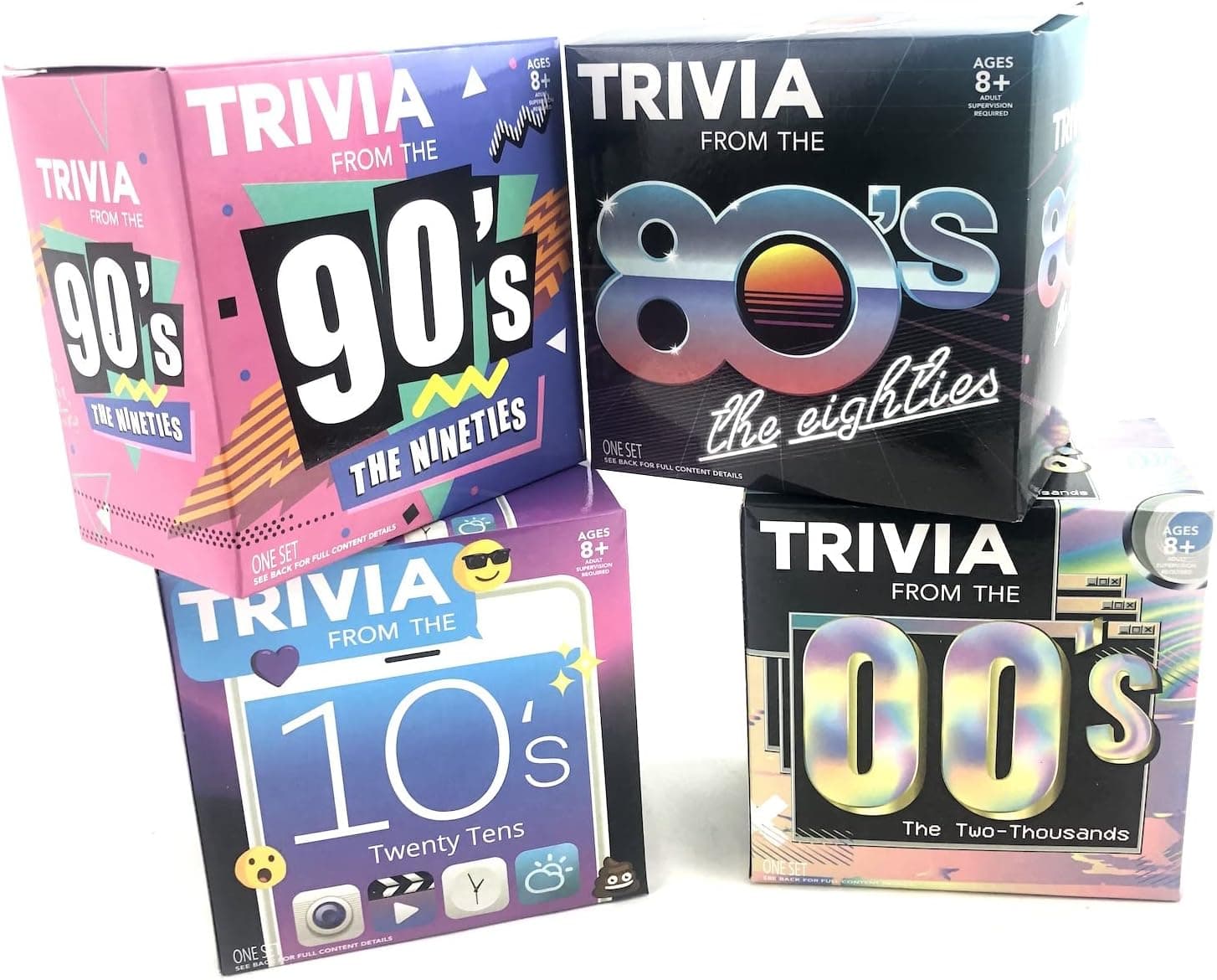 1616 Holdings Decades Trivia Game - Questions from 80's, 90's, 2000's and 2010's (4 Games in 1)