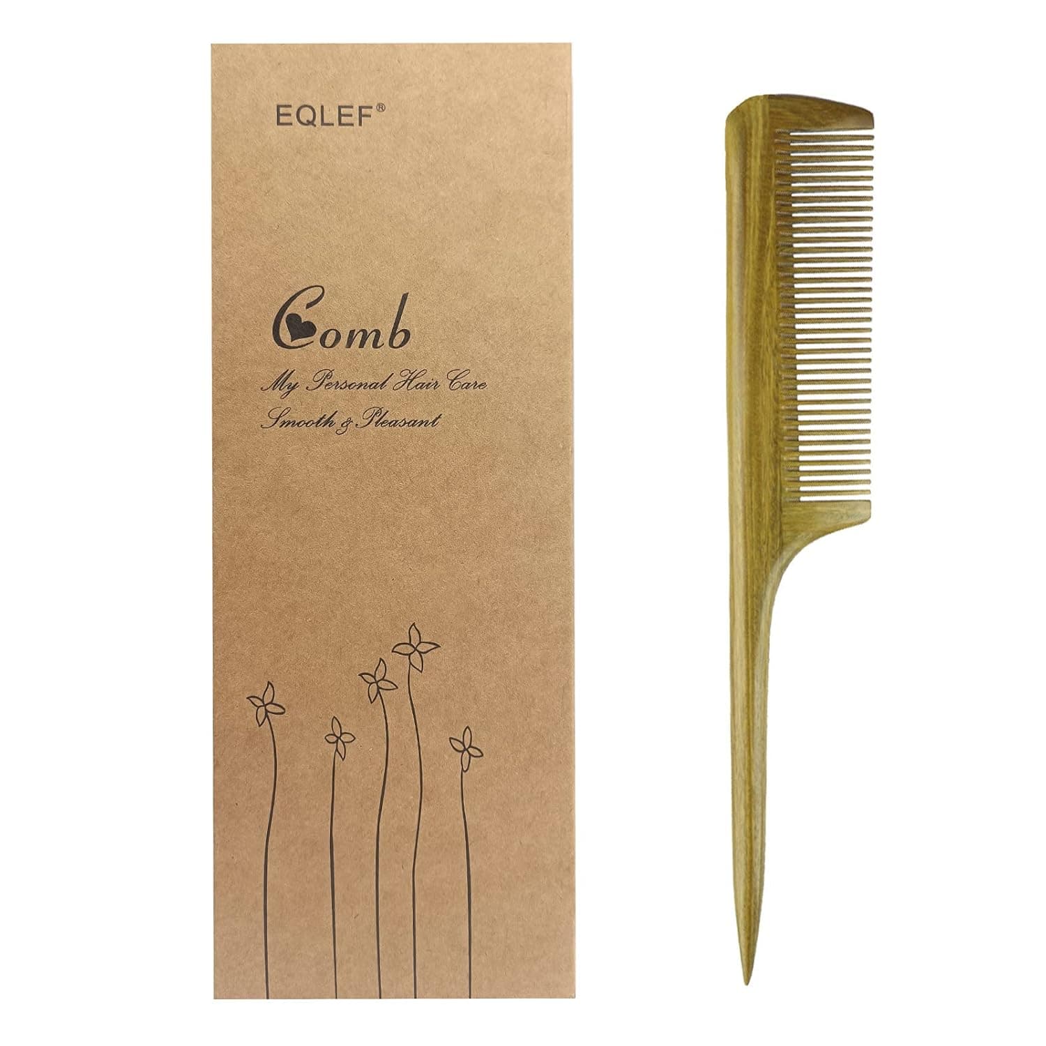 EQLEF Natual green sandalwood no static handmade comb