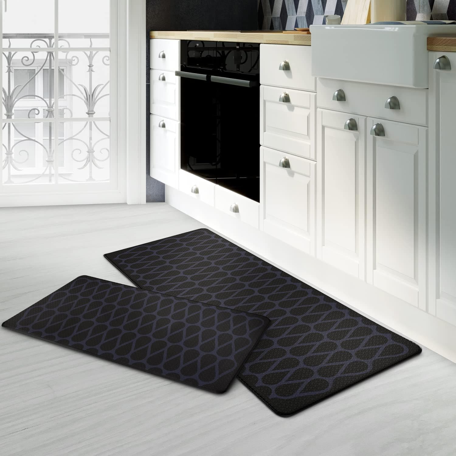 Kitchen Rug Anti Fatigue Mats for Kitchen Floor, TEMASH Kitchen Rugs and Mats Non Skid, 2 Pieces Set Kitchen Floor Mats Cushioned, Comfort Standing Mat for Home, Kitchen, Office, Sink (Black)
