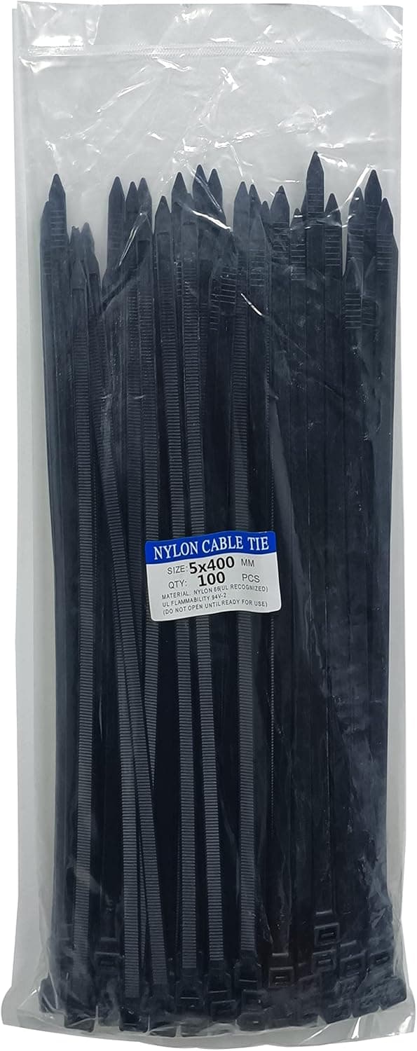 100 pcs 16 inch Cable Zip Ties Heavy Duty, Premium Plastic Wire Ties with 50 LBS Tensile Strength, Self-Locking Black Nylon Cable Tie Wraps Straps for Indoor and Outdoor