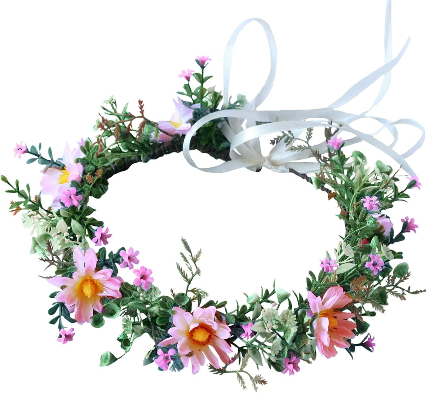 Trepveter Bridal Flower Crown Floral Crown Adjustable Flower Headband Floral Headpiece Halo Maternity Photo Wedding Party