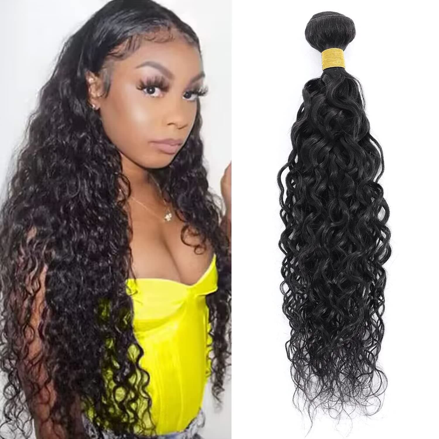 Water Wave Human Hair 18inch 1 Bundle 10A Brazilian Virgin Hair Water Wave Bundles Wet and Wavy Human Hair Weave Bundles Hair Extensions(18inch, Black)