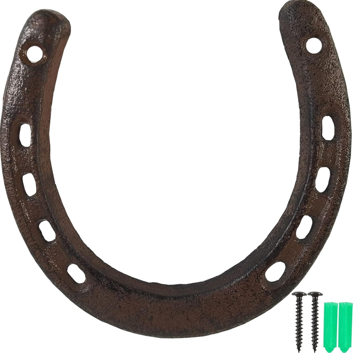 ROYHOO Cast Iron Horseshoe,for Good Lucky, Durable Cast Iron Medium Horseshoe 5 Holes On Each Side for Wall Hung(Dark Brown)