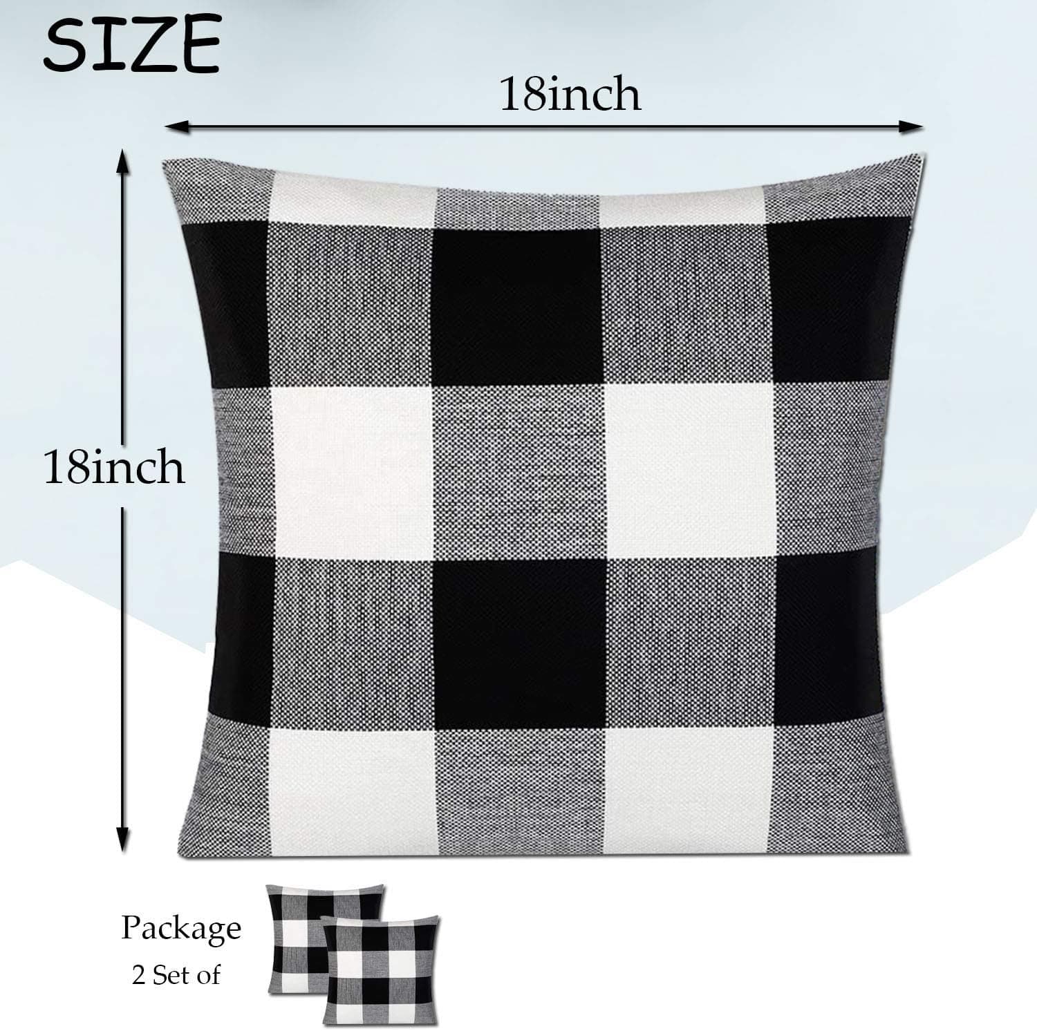 TEALP Buffalo Check Throw Pillow Cover - 18x18 inch Linen Cotton Decorative Pillow Case Home Sofa Cushion, Farmhouse Fall Home Decor, Set of 2 Black and White