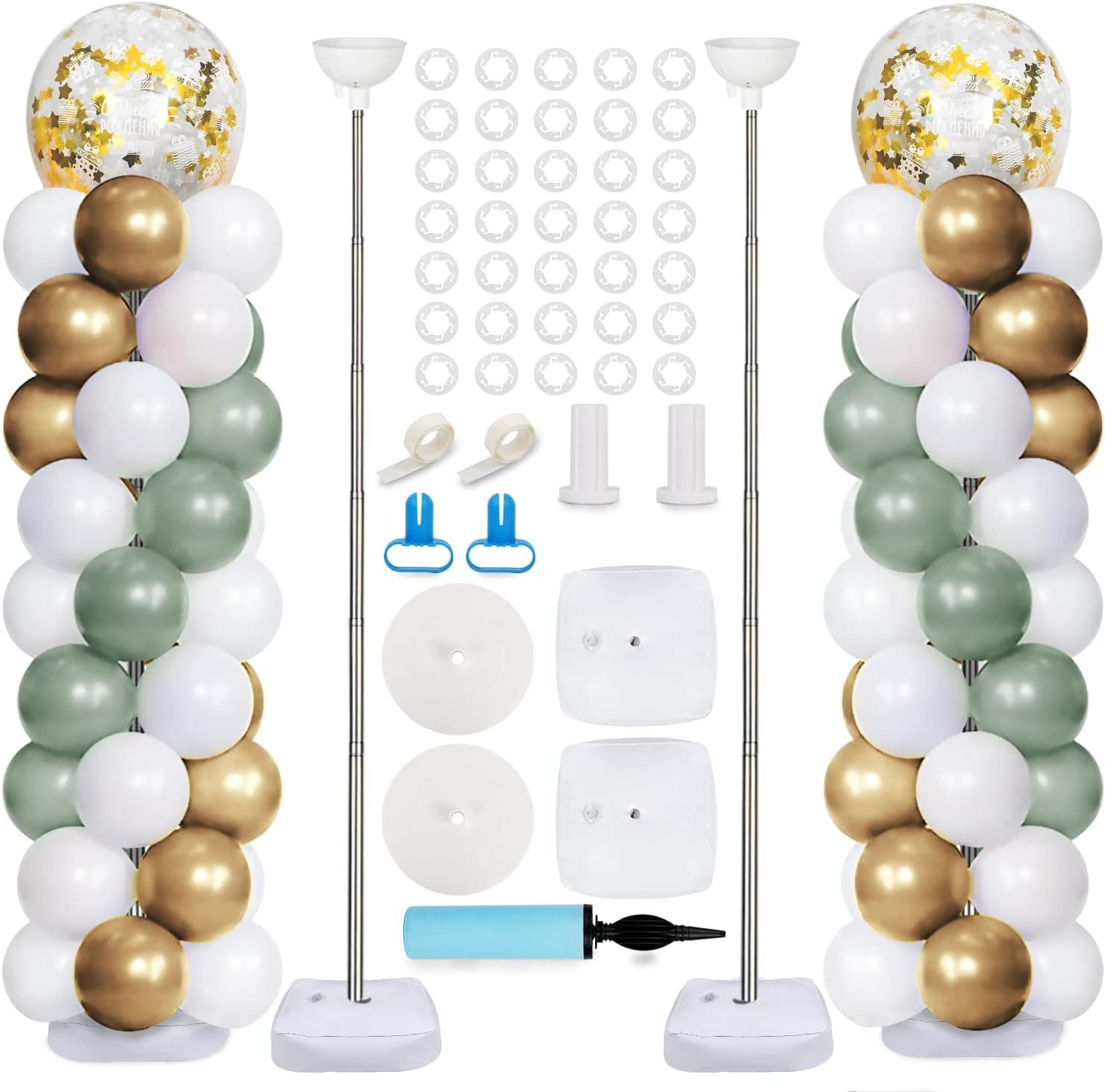 AerWo Metal Balloon Column Kit Set of 2, Adjustable 81inch Arch Balloon Column Stand Balloon Arch Kit with Heavy Bases Manual Pump Balloon Tower Kit for Wedding Birthday Graduation Decorations