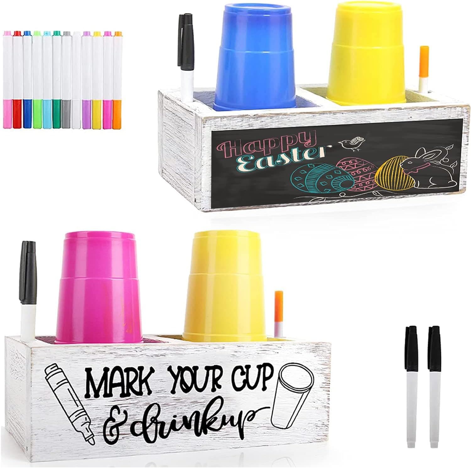 Disposable Paper Cup Holders with Marker, Wooden Mark Your Cup and Drink Up Cup Organizer Storage Party Cup Dispenser for Valentine’s Day Kitchen Utensils Hostess Gift Home Party Decor
