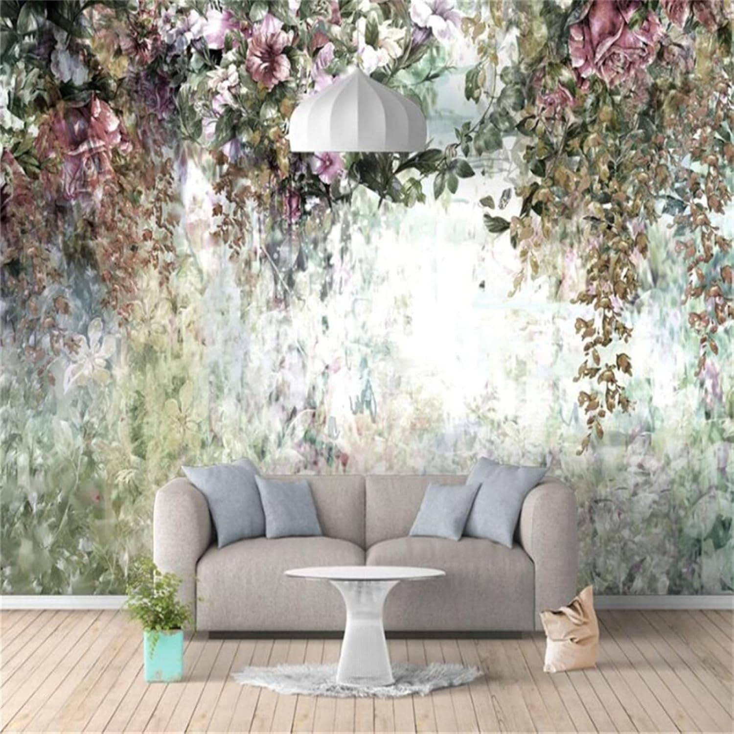 Hand-Painted Floral 3D Mural, Retro European Plant Mural Wallpaper, Wall Stickers Soft Texture Tear-Resistant Eye-Catching Suitable for Dining Room Bedroom Background Wall,59"W X 39.4"L
