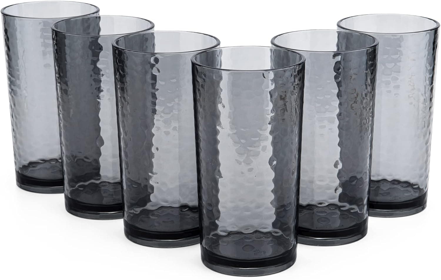 KX-WARE 20-ounce Acrylic Glasses Plastic Tumbler, set of 6 Smoky Grey - Hammered Style, Dishwasher Safe, BPA Free