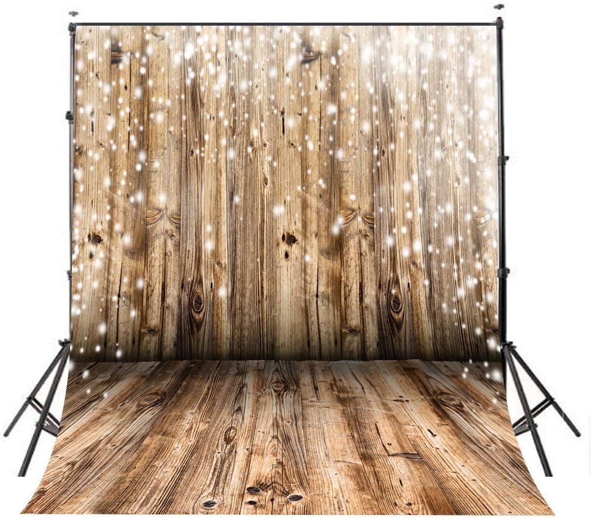 Christmas Photography Backdrop 5x7ft White Falling Snowflake Vintage Wood Floor Photo Background Kids Holiday Party Banner