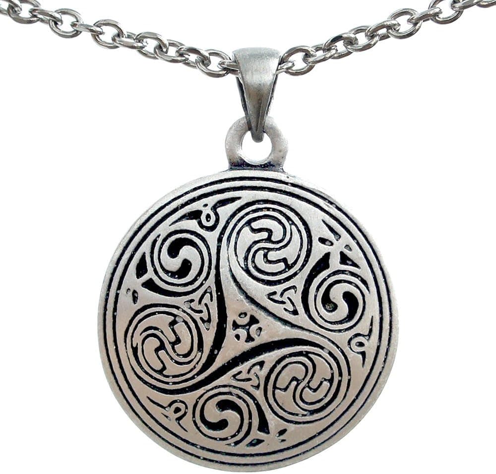Celtic Pagan Wiccan Jewelry Merlin Morgana Wicca Witchcraft Magic Trinity Triskele Triquetra Triskelion Silver Pewter Men's Women's Pendant Necklace Charm Protection Amulet Men w Stainless Steel Chain