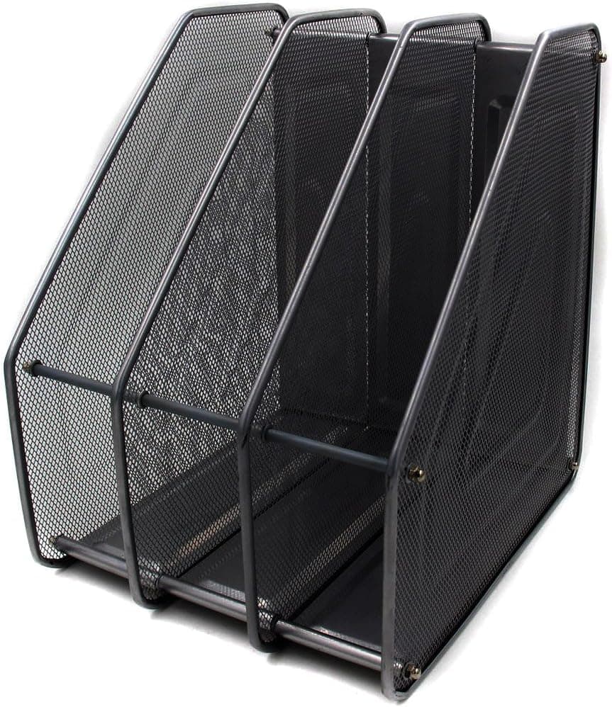Superbpag Mesh File Magazine Holder 3 Compartments Desk Organizer Black