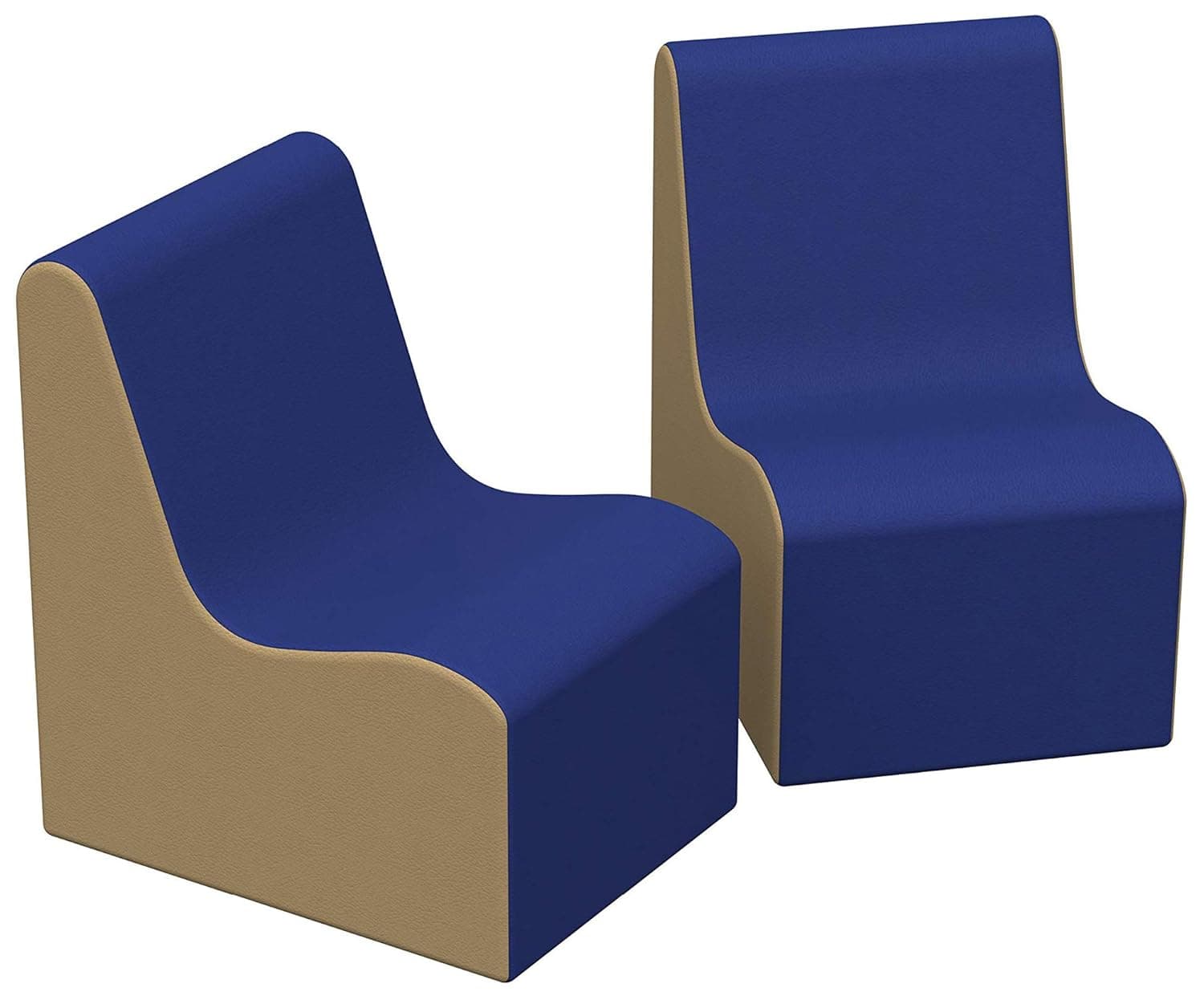 FDP SoftScape Wave Preschool Chair Seating Set, Children's Soft Supportive Foam Furniture for Home, Kid's Playroom, Bedroom, Classroom, Waiting Areas - Blue/Sand (2-Pack)